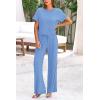 imagePRETTYGARDEN Womens Summer 2 Piece Knit Loungewear Short Sleeve T Shirts Wide Leg Pants Tracksuit Casual OutfitsLight Blue