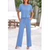 imagePRETTYGARDEN Womens Summer 2 Piece Knit Loungewear Short Sleeve T Shirts Wide Leg Pants Tracksuit Casual OutfitsLight Blue
