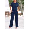 imagePRETTYGARDEN Womens Summer 2 Piece Knit Loungewear Short Sleeve T Shirts Wide Leg Pants Tracksuit Casual OutfitsNavy