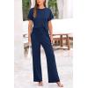 imagePRETTYGARDEN Womens Summer 2 Piece Knit Loungewear Short Sleeve T Shirts Wide Leg Pants Tracksuit Casual OutfitsNavy