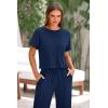 imagePRETTYGARDEN Womens Summer 2 Piece Knit Loungewear Short Sleeve T Shirts Wide Leg Pants Tracksuit Casual OutfitsNavy