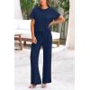 imagePRETTYGARDEN Womens Summer 2 Piece Knit Loungewear Short Sleeve T Shirts Wide Leg Pants Tracksuit Casual OutfitsNavy