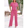 imagePRETTYGARDEN Womens Summer 2 Piece Knit Loungewear Short Sleeve T Shirts Wide Leg Pants Tracksuit Casual OutfitsPink