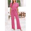 imagePRETTYGARDEN Womens Summer 2 Piece Knit Loungewear Short Sleeve T Shirts Wide Leg Pants Tracksuit Casual OutfitsPink