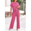 imagePRETTYGARDEN Womens Summer 2 Piece Knit Loungewear Short Sleeve T Shirts Wide Leg Pants Tracksuit Casual OutfitsPink