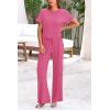 imagePRETTYGARDEN Womens Summer 2 Piece Knit Loungewear Short Sleeve T Shirts Wide Leg Pants Tracksuit Casual OutfitsPink