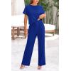 imagePRETTYGARDEN Womens Summer 2 Piece Knit Loungewear Short Sleeve T Shirts Wide Leg Pants Tracksuit Casual OutfitsRoyal Blue