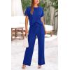 imagePRETTYGARDEN Womens Summer 2 Piece Knit Loungewear Short Sleeve T Shirts Wide Leg Pants Tracksuit Casual OutfitsRoyal Blue