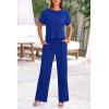 imagePRETTYGARDEN Womens Summer 2 Piece Knit Loungewear Short Sleeve T Shirts Wide Leg Pants Tracksuit Casual OutfitsRoyal Blue