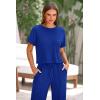 imagePRETTYGARDEN Womens Summer 2 Piece Knit Loungewear Short Sleeve T Shirts Wide Leg Pants Tracksuit Casual OutfitsRoyal Blue