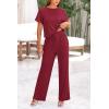 imagePRETTYGARDEN Womens Summer 2 Piece Knit Loungewear Short Sleeve T Shirts Wide Leg Pants Tracksuit Casual OutfitsWine Red