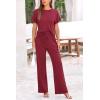 imagePRETTYGARDEN Womens Summer 2 Piece Knit Loungewear Short Sleeve T Shirts Wide Leg Pants Tracksuit Casual OutfitsWine Red