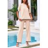 imagePRETTYGARDEN Womens Summer 2 Piece Outfits Casual Short Sleeve Knit Sweater Tops Wide Leg Pants Lounge Sets TracksuitsBeige