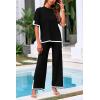 imagePRETTYGARDEN Womens Summer 2 Piece Outfits Casual Short Sleeve Knit Sweater Tops Wide Leg Pants Lounge Sets TracksuitsBlack