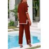 imagePRETTYGARDEN Womens Summer 2 Piece Outfits Casual Short Sleeve Knit Sweater Tops Wide Leg Pants Lounge Sets TracksuitsBrick Red