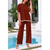 imagePRETTYGARDEN Womens Summer 2 Piece Outfits Casual Short Sleeve Knit Sweater Tops Wide Leg Pants Lounge Sets TracksuitsBrick Red