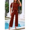 imagePRETTYGARDEN Womens Summer 2 Piece Outfits Casual Short Sleeve Knit Sweater Tops Wide Leg Pants Lounge Sets TracksuitsBrick Red