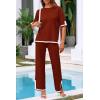 imagePRETTYGARDEN Womens Summer 2 Piece Outfits Casual Short Sleeve Knit Sweater Tops Wide Leg Pants Lounge Sets TracksuitsBrick Red