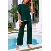 imagePRETTYGARDEN Womens Summer 2 Piece Outfits Casual Short Sleeve Knit Sweater Tops Wide Leg Pants Lounge Sets TracksuitsDark Green