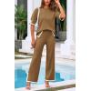 imagePRETTYGARDEN Womens Summer 2 Piece Outfits Casual Short Sleeve Knit Sweater Tops Wide Leg Pants Lounge Sets TracksuitsKhaki
