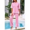 imagePRETTYGARDEN Womens Summer 2 Piece Outfits Casual Short Sleeve Knit Sweater Tops Wide Leg Pants Lounge Sets TracksuitsPink