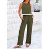 imagePRETTYGARDEN Womens Summer Casual 2 Piece Outfits Sleeveless Tank Crop Top Wide Leg Pants Sets TracksuitArmy Green