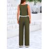 imagePRETTYGARDEN Womens Summer Casual 2 Piece Outfits Sleeveless Tank Crop Top Wide Leg Pants Sets TracksuitArmy Green