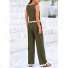 imagePRETTYGARDEN Womens Summer Casual 2 Piece Outfits Sleeveless Tank Crop Top Wide Leg Pants Sets TracksuitArmy Green