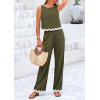 imagePRETTYGARDEN Womens Summer Casual 2 Piece Outfits Sleeveless Tank Crop Top Wide Leg Pants Sets TracksuitArmy Green