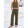 imagePRETTYGARDEN Womens Summer Casual 2 Piece Outfits Sleeveless Tank Crop Top Wide Leg Pants Sets TracksuitArmy Green