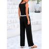 imagePRETTYGARDEN Womens Summer Casual 2 Piece Outfits Sleeveless Tank Crop Top Wide Leg Pants Sets TracksuitBlack