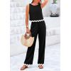 imagePRETTYGARDEN Womens Summer Casual 2 Piece Outfits Sleeveless Tank Crop Top Wide Leg Pants Sets TracksuitBlack