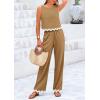 imagePRETTYGARDEN Womens Summer Casual 2 Piece Outfits Sleeveless Tank Crop Top Wide Leg Pants Sets TracksuitKhaki