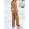 imagePRETTYGARDEN Womens Summer Casual 2 Piece Outfits Sleeveless Tank Crop Top Wide Leg Pants Sets TracksuitKhaki