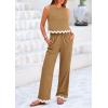 imagePRETTYGARDEN Womens Summer Casual 2 Piece Outfits Sleeveless Tank Crop Top Wide Leg Pants Sets TracksuitKhaki