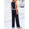 imagePRETTYGARDEN Womens Summer Casual 2 Piece Outfits Sleeveless Tank Crop Top Wide Leg Pants Sets TracksuitNavy