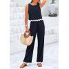 imagePRETTYGARDEN Womens Summer Casual 2 Piece Outfits Sleeveless Tank Crop Top Wide Leg Pants Sets TracksuitNavy