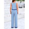 imagePRETTYGARDEN Womens Summer Casual 2 Piece Outfits Sleeveless Tank Crop Top Wide Leg Pants Sets TracksuitSky Blue