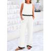 imagePRETTYGARDEN Womens Summer Casual 2 Piece Outfits Sleeveless Tank Crop Top Wide Leg Pants Sets TracksuitWhite