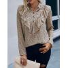 imagePRETTYGARDEN Womens Summer Loose Chiffon Blouse Mesh Long Sleeve Casual Round Neck Peplum TopsApricot Red