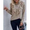 imagePRETTYGARDEN Womens Summer Loose Chiffon Blouse Mesh Long Sleeve Casual Round Neck Peplum TopsApricot Red