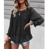 imagePRETTYGARDEN Womens Summer Loose Chiffon Blouse Mesh Long Sleeve Casual Round Neck Peplum TopsBlack