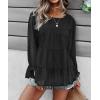 imagePRETTYGARDEN Womens Summer Loose Chiffon Blouse Mesh Long Sleeve Casual Round Neck Peplum TopsBlack