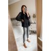 imagePRETTYGARDEN Womens Summer Loose Chiffon Blouse Mesh Long Sleeve Casual Round Neck Peplum TopsBlack