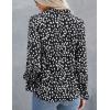 imagePRETTYGARDEN Womens Summer Loose Chiffon Blouse Mesh Long Sleeve Casual Round Neck Peplum TopsBlack White