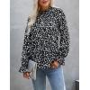 imagePRETTYGARDEN Womens Summer Loose Chiffon Blouse Mesh Long Sleeve Casual Round Neck Peplum TopsBlack White