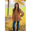 imagePRETTYGARDEN Womens Summer Loose Chiffon Blouse Mesh Long Sleeve Casual Round Neck Peplum TopsBrown