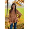 imagePRETTYGARDEN Womens Summer Loose Chiffon Blouse Mesh Long Sleeve Casual Round Neck Peplum TopsBrown