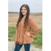 imagePRETTYGARDEN Womens Summer Loose Chiffon Blouse Mesh Long Sleeve Casual Round Neck Peplum TopsBrown