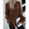 imagePRETTYGARDEN Womens Summer Loose Chiffon Blouse Mesh Long Sleeve Casual Round Neck Peplum TopsBrown Black